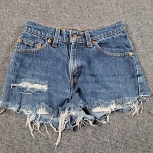 Levis 517 Cutoff Shorts Womens 25 M Blue Distressed Low Rise Frayed Hem Denim